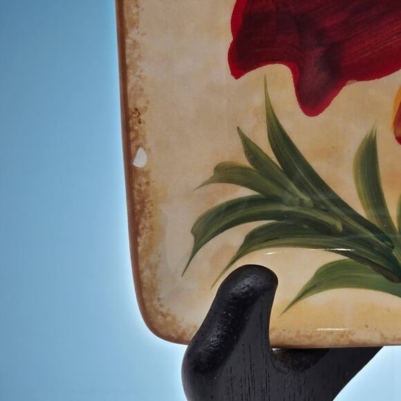 Pier 1 Imports Set/4 Poppies Hand-Painted Earthenware 6" Square Appetizer Plates - Picture 9 of 16
